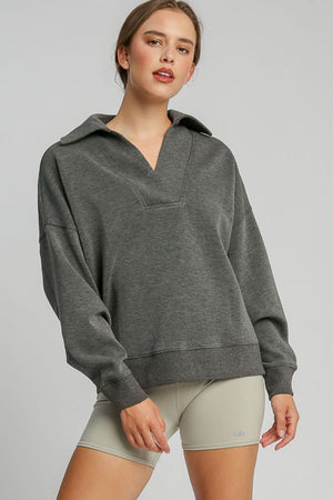 Umgee Johnny Collar Dropped Shoulder Sweatshirt - SaltTree