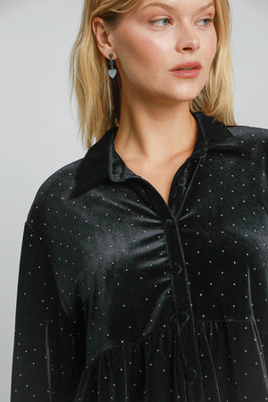 Umgee Full Size Polka Dot Button Up Half Sleeve Shirt - SaltTree