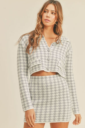 MABLE Houndstooth Cropped Knit Cardigan and Mini Skirt Set - SaltTree