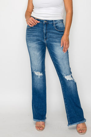 bytos Full Size Raw Hem Distressed High Rise Bootcut Jeans - SaltTree