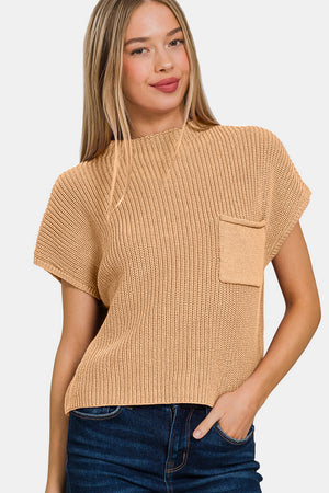 Zenana Mock Neck Short Sleeve Cropped Sweater - SaltTree