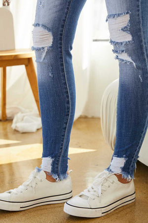 Kancan - Women's Stretchy Five Pocket Distressed High Waist Jeans - ST - SaltTree