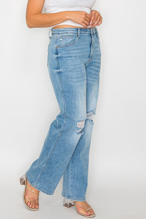 bytos Full Size Distressed High Rise Straight Jeans - SaltTree