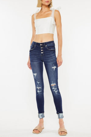 Kancan - Women's Stretchy Five Pocket Distressed High Waist Jeans - kc6192 ST - SaltTree