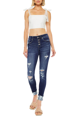 Kancan - Women's Stretchy Five Pocket Distressed High Waist Jeans - kc6192 ST - SaltTree
