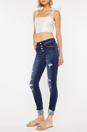 Kancan - Women's Stretchy Five Pocket Distressed High Waist Jeans - kc6192 ST - SaltTree