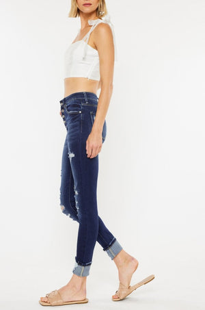 Kancan - Women's Stretchy Five Pocket Distressed High Waist Jeans - kc6192 ST - SaltTree