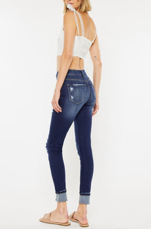 Kancan - Women's Stretchy Five Pocket Distressed High Waist Jeans - kc6192 ST - SaltTree