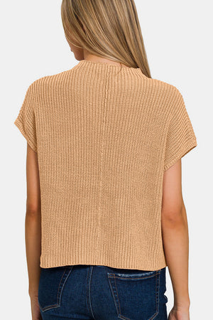 Zenana Mock Neck Short Sleeve Cropped Sweater - SaltTree
