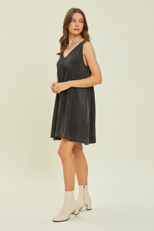 HEYSON Full Size Texture V-Neck Sleeveless Flare Mini Dress - SaltTree