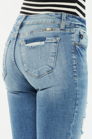 Kancan - Women's Mid-Rise Ankle Skinny Jeans with Desturction Detailing & Frayed Hem - kc6204 - SaltTree