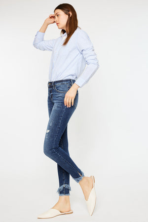 Kancan - Mid-Rise Fringe Ankle Skinny Jeans - kc6204 ST - SaltTree