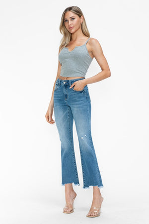 bytos Raw Hem Distressed Mid Rise Crop Jeans - SaltTree