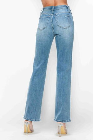 bytos Full Size Distressed High Rise Straight Jeans - SaltTree