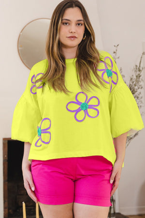 ODDI Full Size Flower Embroidery Detail T-Shirt - SaltTree
