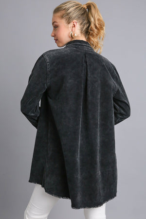 Umgee Raw Hem Button Down Denim Jacket with Chest Pockets - SaltTree