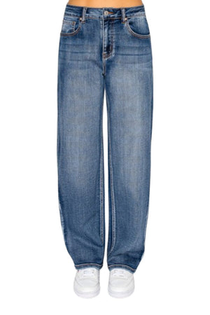 Wax Jeans - Women's Potassium Wash High Waisted Straight Leg Denim Pants - 90380