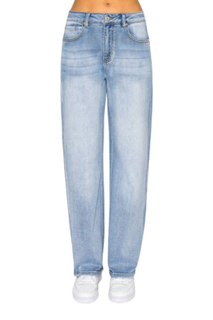 Wax Jeans - Women's Potassium Wash High Waisted Straight Leg Denim Pants - 90380