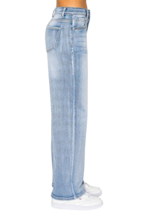 Wax Jeans - Women's Potassium Wash High Waisted Straight Leg Denim Pants - 90380