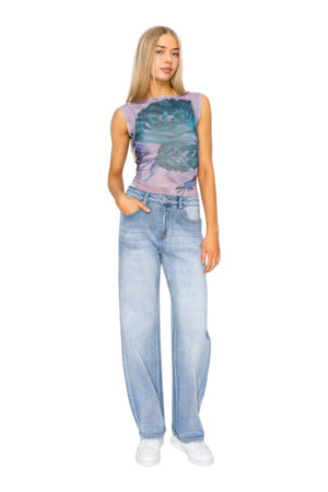 Wax Jeans - Women's Potassium Wash High Waisted Straight Leg Denim Pants - 90380