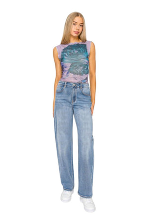 Wax Jeans - Women's Potassium Wash High Waisted Straight Leg Denim Pants - 90380