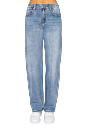 Wax Jeans - Women's Potassium Wash High Waisted Straight Leg Denim Pants - 90380