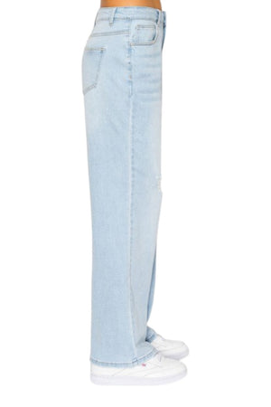 Wax Jeans - Women's High Waisted Distressed Straight Leg Denim - 90381