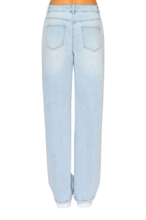 Wax Jeans - Women's High Waisted Distressed Straight Leg Denim - 90381