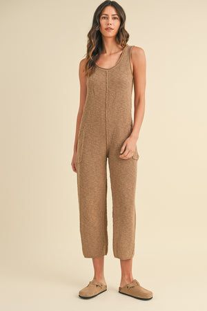 MABLE Sleeveless Knit Crop Jumpsuit with Pockets - SaltTree