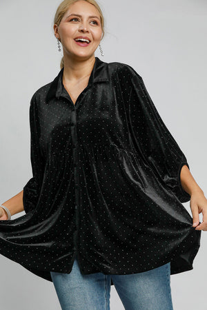 Umgee Full Size Polka Dot Button Up Half Sleeve Shirt - SaltTree