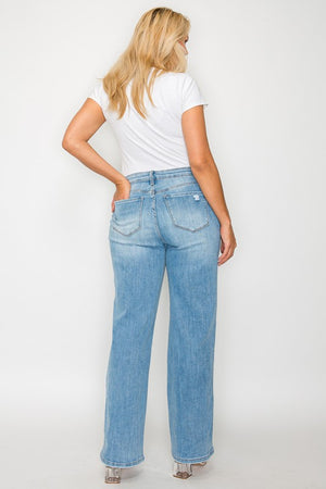 bytos Full Size Distressed High Rise Straight Jeans - SaltTree