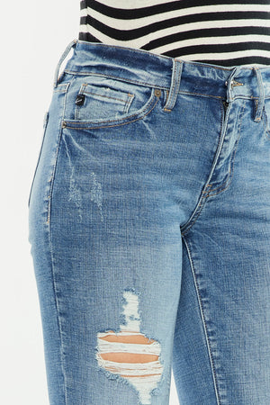 Kancan - Women's Mid-Rise Ankle Skinny Jeans with Desturction Detailing & Frayed Hem - kc6204 - SaltTree