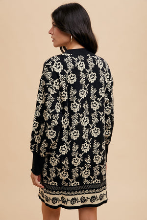Annie Wear Floral Jacquard Round Neck Sweater Dress - SaltTree