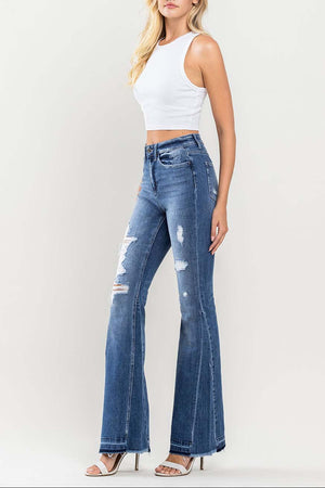 Flying Monkey - Farewell - High Rise Distressed Insert Panel Released Hem Flare Jeans - F4048 - SaltTree