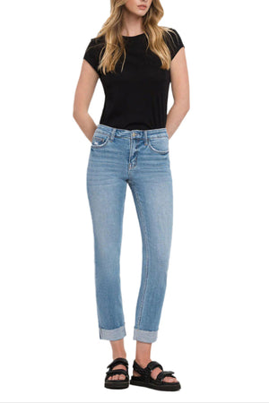 Flying Monkey - Mid Rise Single Cuffed Crop Slim Straight Jean - F4121 - SaltTree