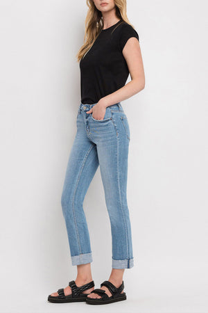 Flying Monkey - Mid Rise Single Cuffed Crop Slim Straight Jean - F4121 - SaltTree