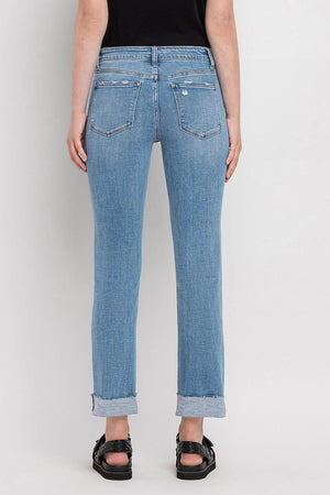 Flying Monkey - Mid Rise Single Cuffed Crop Slim Straight Jean - F4121 - SaltTree