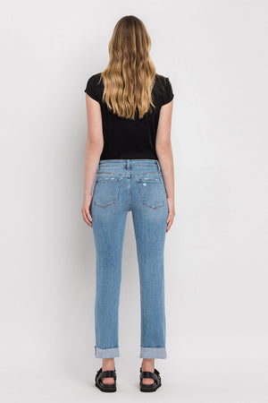 Flying Monkey - Mid Rise Single Cuffed Crop Slim Straight Jean - F4121 - SaltTree