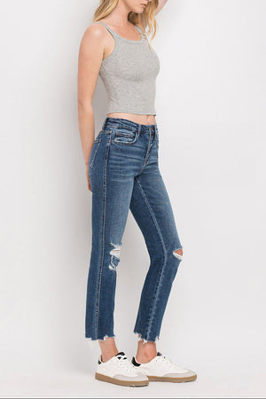 Flying Monkey - Mid Rsie Crop Slim Straight Medium Jeam - F4531 - SaltTree