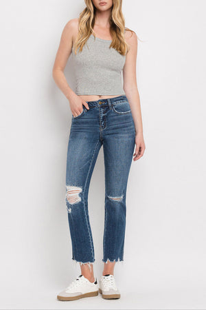 Flying Monkey - Mid Rsie Crop Slim Straight Medium Jeam - F4531 - SaltTree