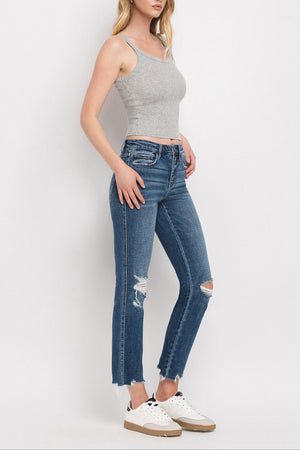 Flying Monkey - Mid Rsie Crop Slim Straight Medium Jeam - F4531 - SaltTree