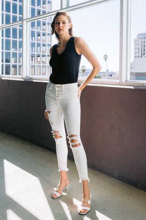 Flying Monkey - Exhilaration - High Rise Button Up Skinny Jeans - F4760 - SaltTree