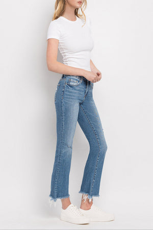 Flying Monkey - Mid Rise Distressed Hem Ankle Bootcut Jean - F5011 - SaltTree