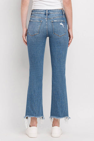 Flying Monkey - Mid Rise Distressed Hem Ankle Bootcut Jean - F5011 - SaltTree