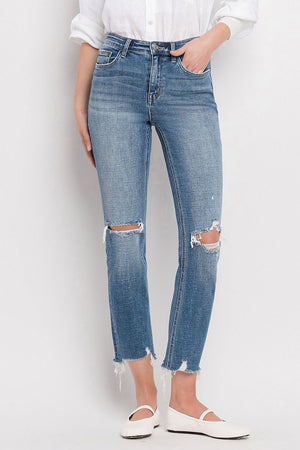 Flying Monkey - Holly - High Rise Distressed Hem Slim Straight Jeans - F5022 - SaltTree