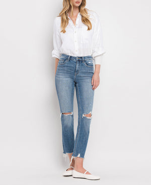 Flying Monkey - Holly - High Rise Distressed Hem Slim Straight Jeans - F5022 - SaltTree