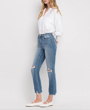 Flying Monkey - Holly - High Rise Distressed Hem Slim Straight Jeans - F5022 - SaltTree