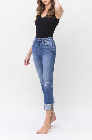 Flying Monkey - High Rise Regular Straight With Cuffs Jeans - F5145 - SaltTree