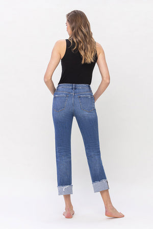 Flying Monkey - High Rise Regular Straight With Cuffs Jeans - F5145 - SaltTree