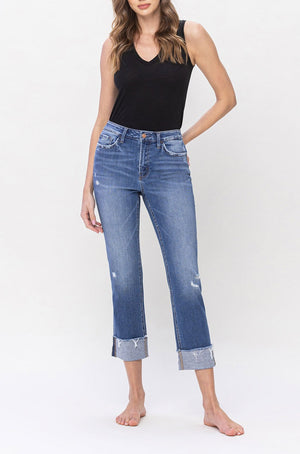 Flying Monkey - High Rise Regular Straight With Cuffs Jeans - F5145 - SaltTree